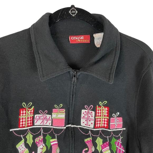 Vintage Christmas snowman gifts knit collared zip front cardigan sweater - Picture 2 of 10